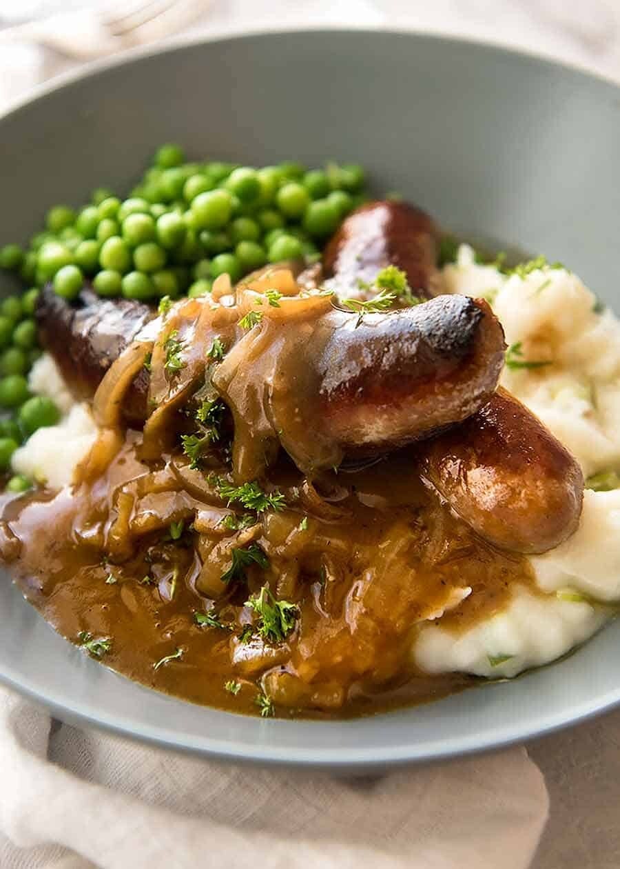 Bangers & Mash with onion gravy