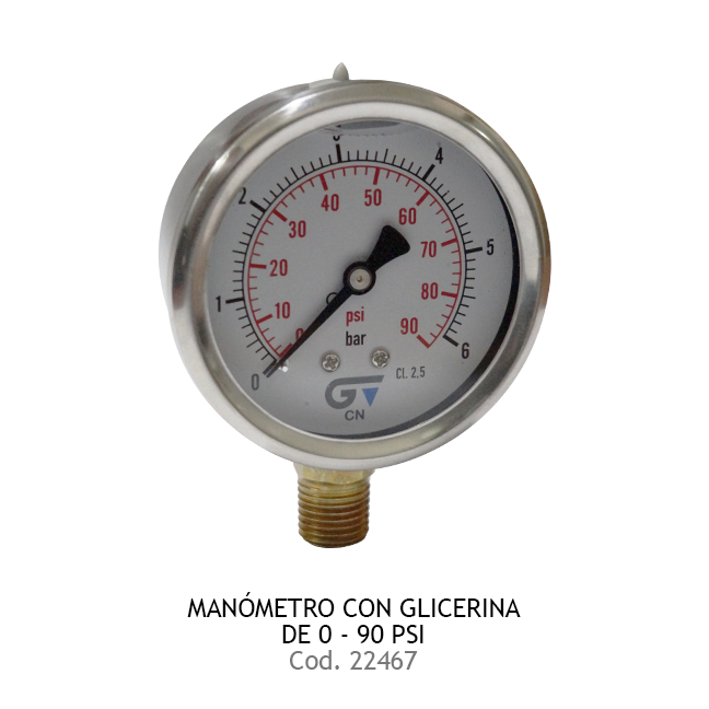 Manómetro con glicerina D63 0-90 PSI Genebre