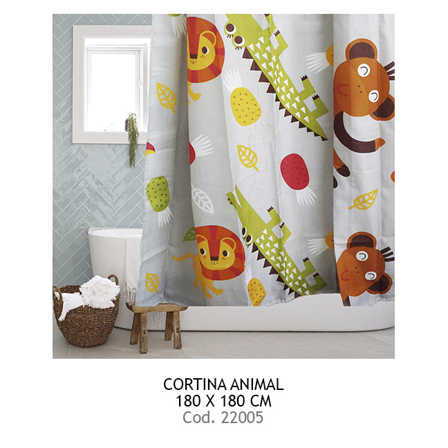Cortina Animal 1.80 x 1.80 poliéster con ganchos