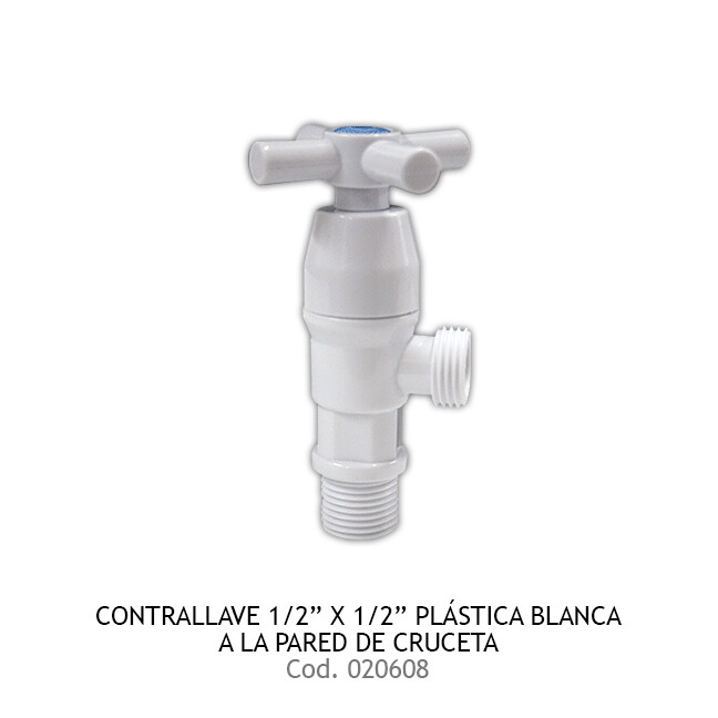 Contrallave Plástica Cruceta Blanca a la Pared 1/2&quot; x 1/2&quot;