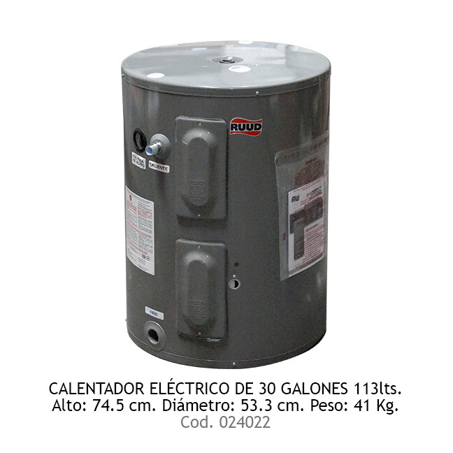 Calentador Eléctrico de 30 Galones 220V Ruud 113lts.