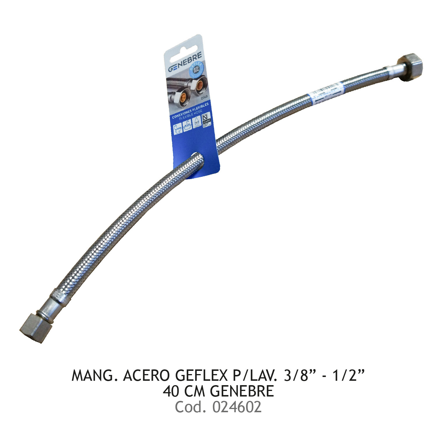 MANG. ACERO GEFLEX P/LAV. 3/8&quot; - 1/2&quot; 40 CM GENEBRE