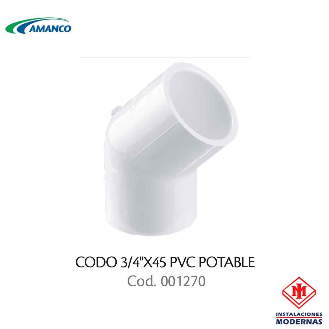 CODO 3/4&quot;X45 PVC POTABLE