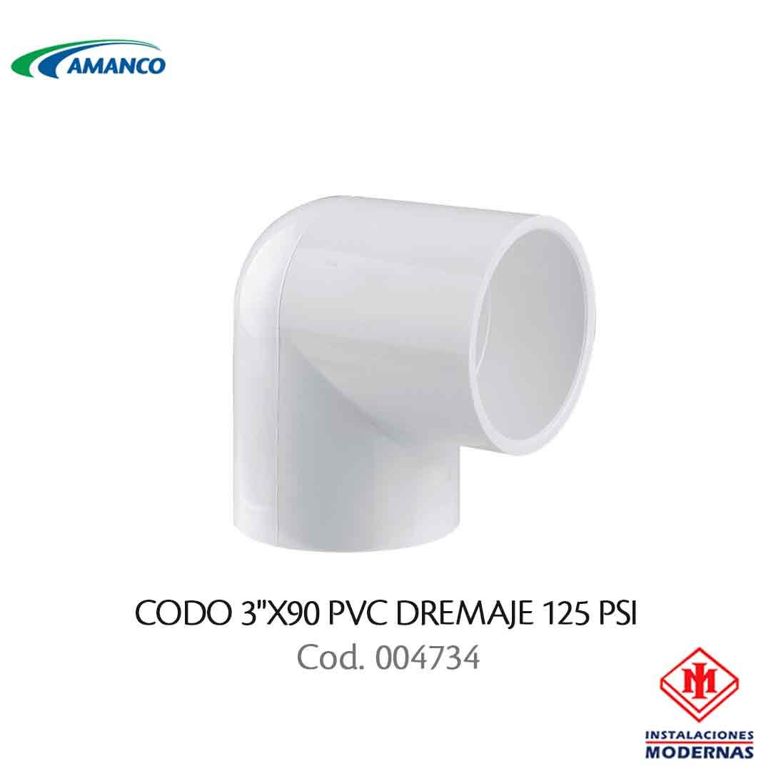CODO 3&quot;X90 PVC DREMAJE 125 PSI