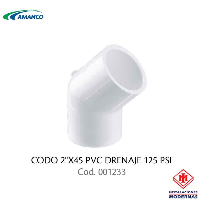 CODO 2&quot;X45 PVC DRENAJE 125 PSI AMANCO Repuestos y Accesorios