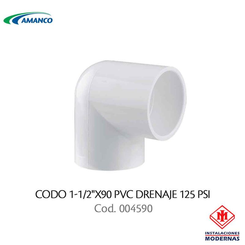 CODO 1-1/2&quot;X90 PVC DRENAJE 125 PSI