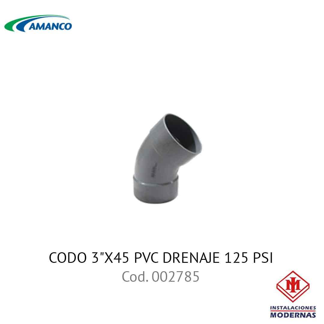 CODO 3&quot;X45 PVC DRENAJE 125 PSI