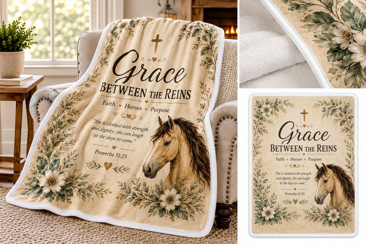 Grace Between the Reins Luxury Sherpa Throw Blanket