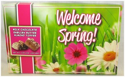 Spring 9.5" x 6" Box Filled With Milk Chocolate English Butter Almond Toffee Net Wt 4.25 Oz
