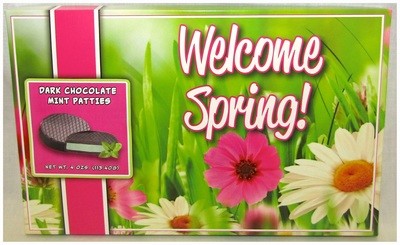 Spring 9.5" x 6" Box Filled With Dark Chocolate Mint Patties Net Wt. 4 Oz