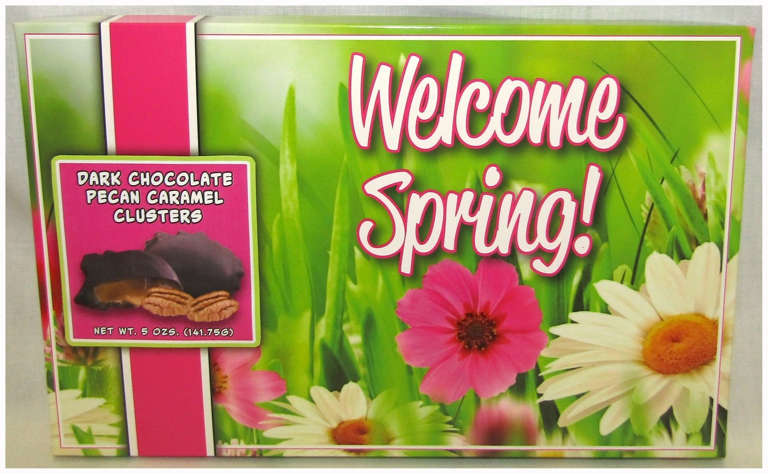 Spring 9.5" x 6" Box Filled With Dark Chocolate Pecan Caramel Clusters Net Wt 5 Oz