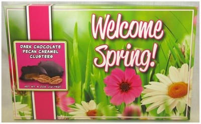 Spring 9.5" x 6" Box Filled With Dark Chocolate Pecan Caramel Clusters Net Wt 5 Oz