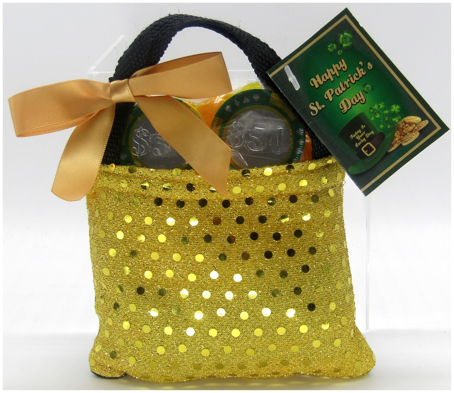 ST. PATRICK'S DAY GOLD ELEGANT BAG WITH CHOCOLATE COINS