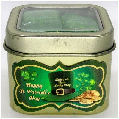 ST. PATRICK'S 2' TALL SHORT GOLD TIN FILLED WITH ANY KEYLIME HARD CANDY