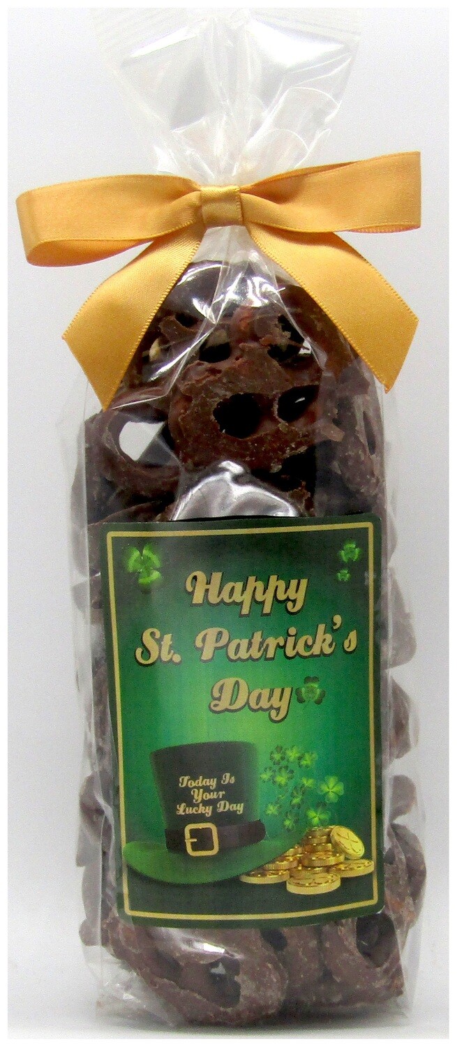 ST. PATRICK'S MILK CHOCOLATE COVERED PRETZELS IN A BAG