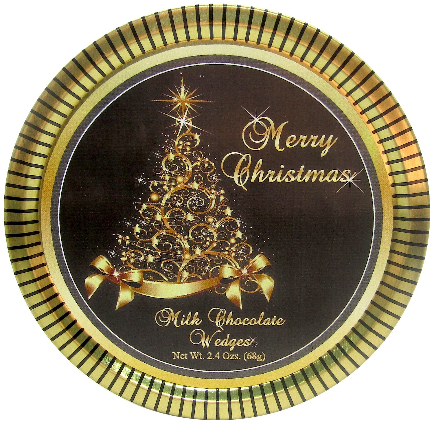 XMAS Gold Tree Medallion Tin with Gourmet Milk Chocolate Wedges