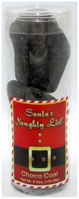 Santa's Naughty List 5.5" Tall Acetate Tube Of Chocolate Coal - Choco Rocks