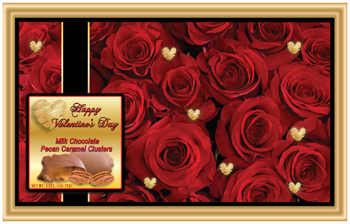 Valentine's Day Rose Box Filled With Milk Chocolate Pecan Caramel Clusters