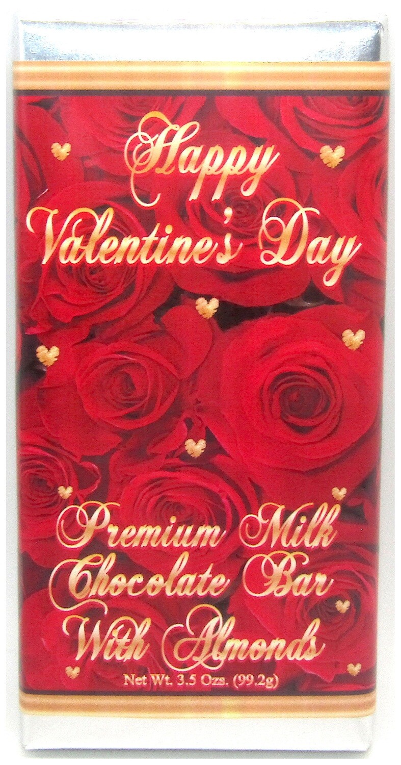 Valentine's Day Rose Large Premium Milk Chocolate Bar With Almonds