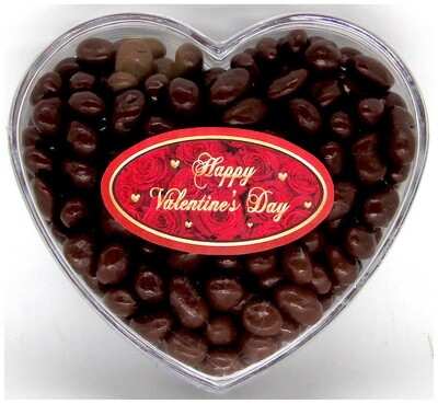 Valentine's Day Rose Clear Plastic Heart Filled With Milk Chocolate Covered Raisins