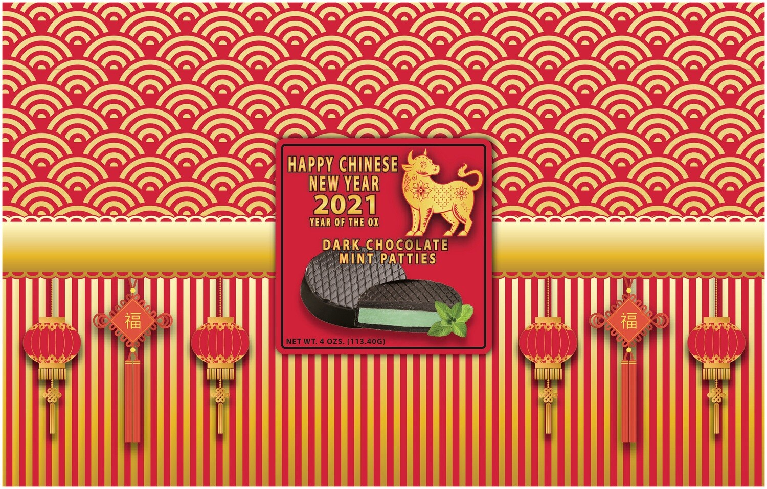Chinese New Year Box Filled with Dark Chocolate Mint Patties