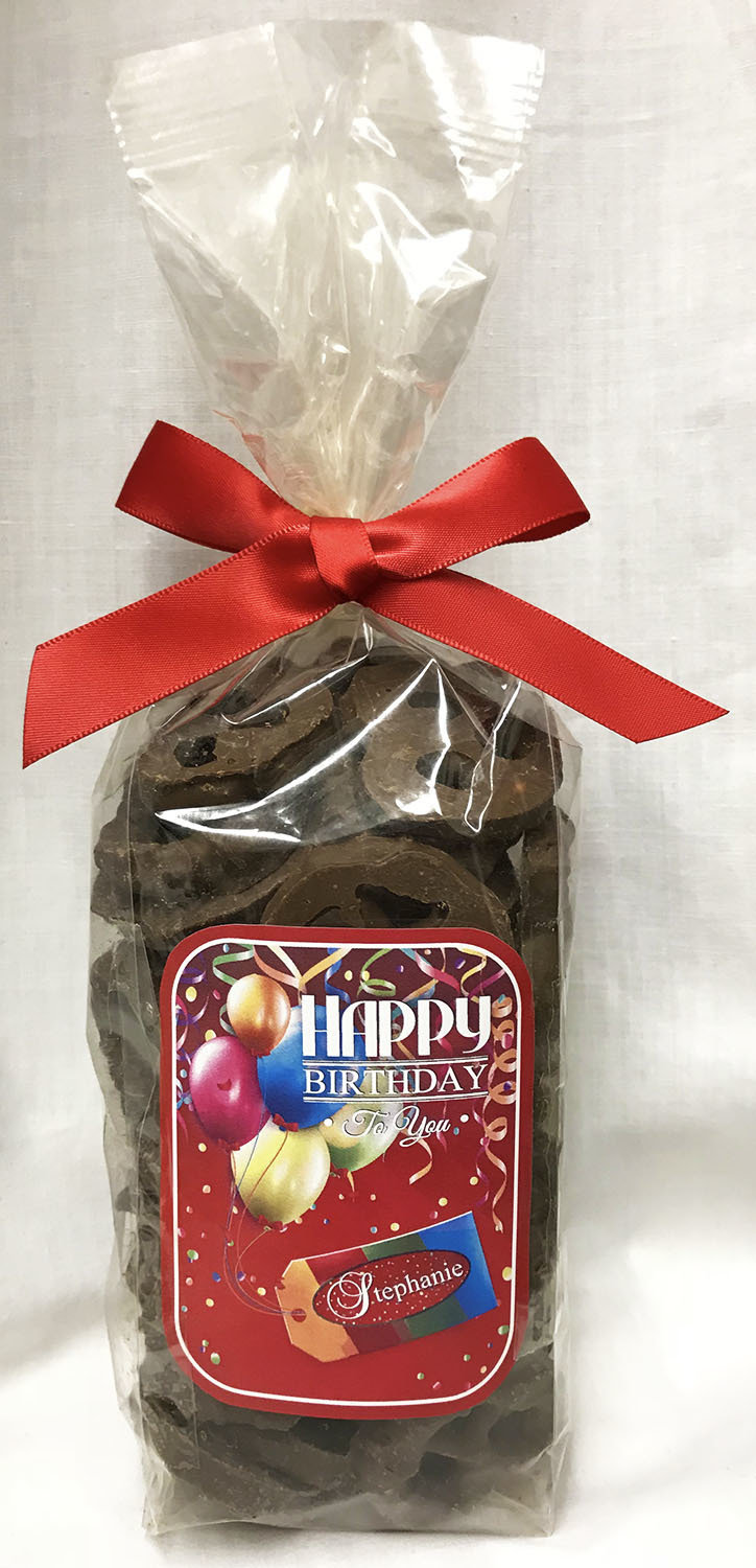 Happy Birthday Milk Chocolate Covered Pretzels in a Bag