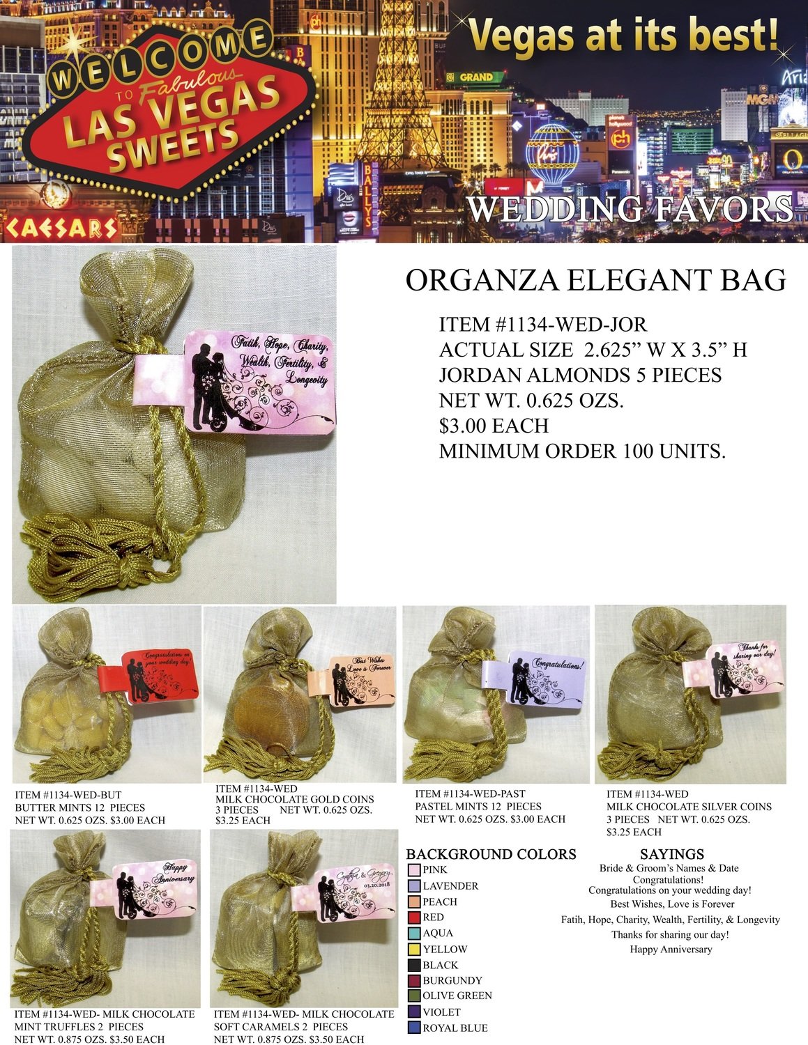 Las Vegas Wedding Favors - Organza Elegant Bag