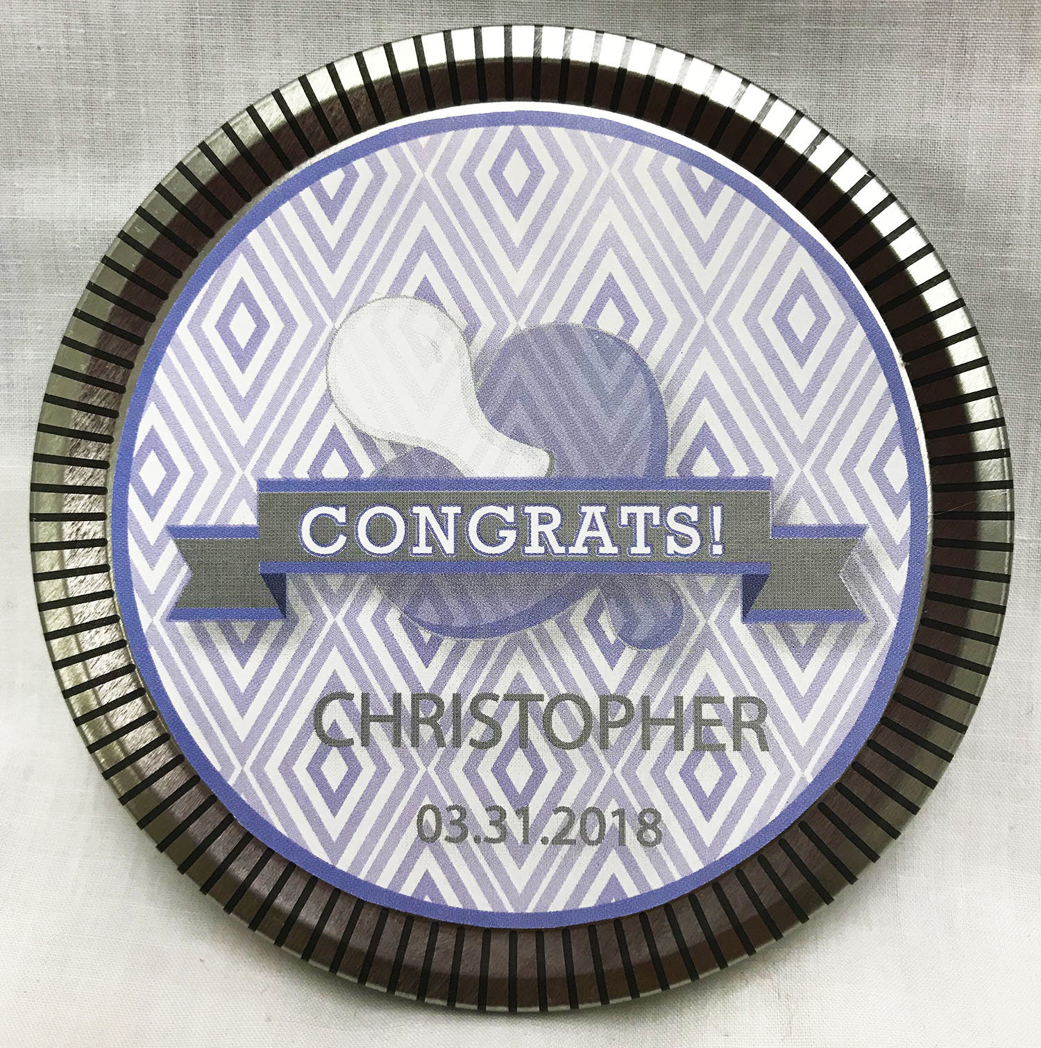Blue Baby Medallion Tin with Gourmet Milk Chocolate Wedges