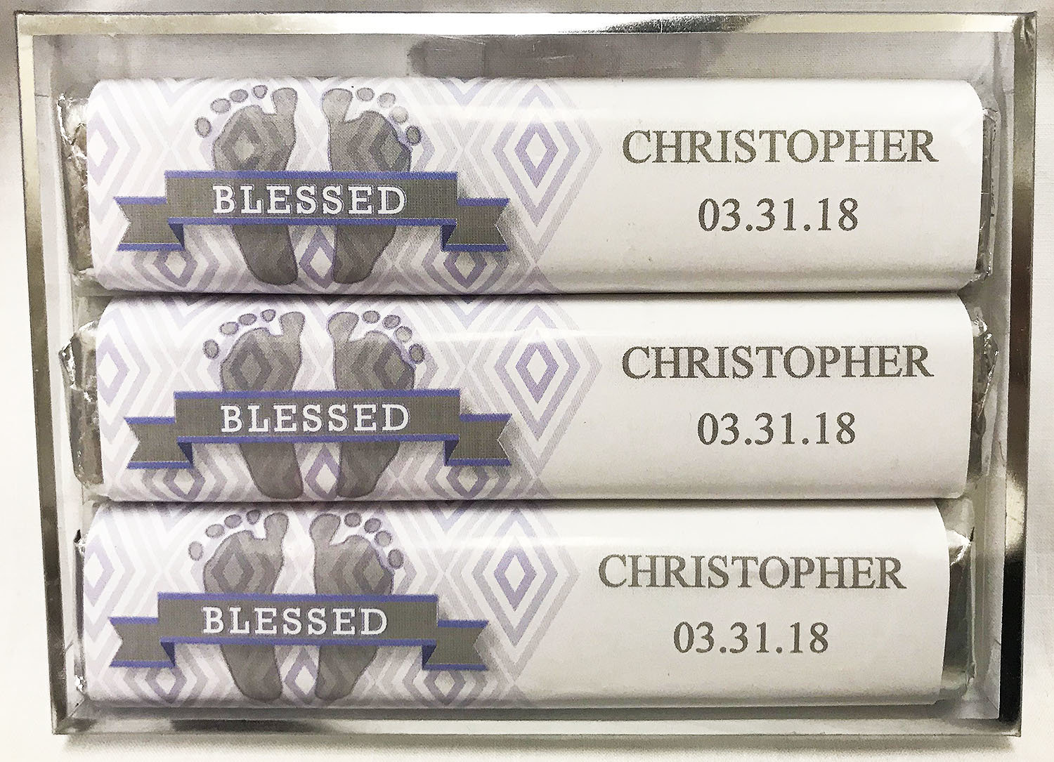 Blue Baby Feet 3 Pack Candy Bars (Caramel (2) & Crisp (1))