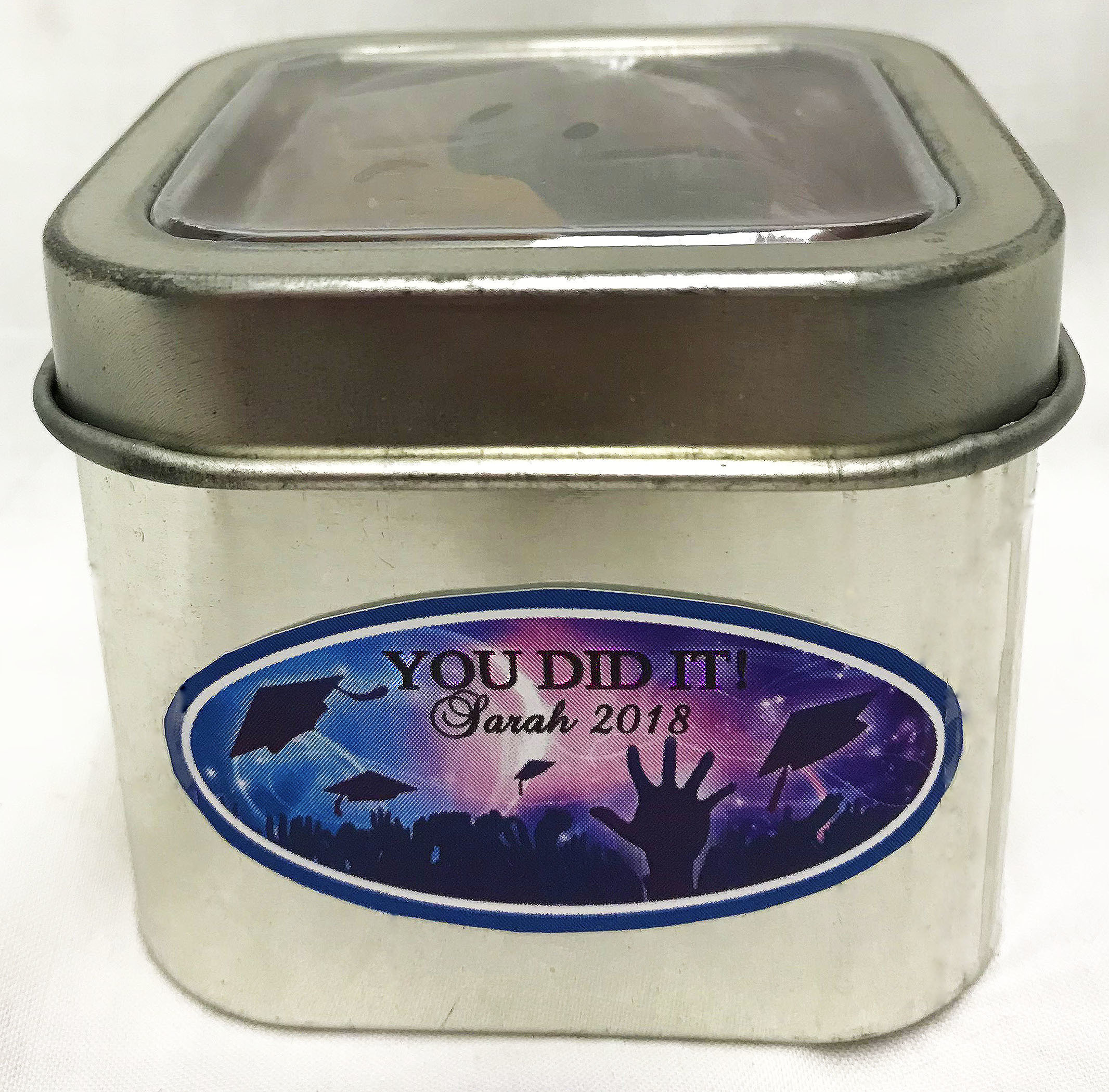 Graduation Celebrate Short Silver Tin Filled with Any Candy