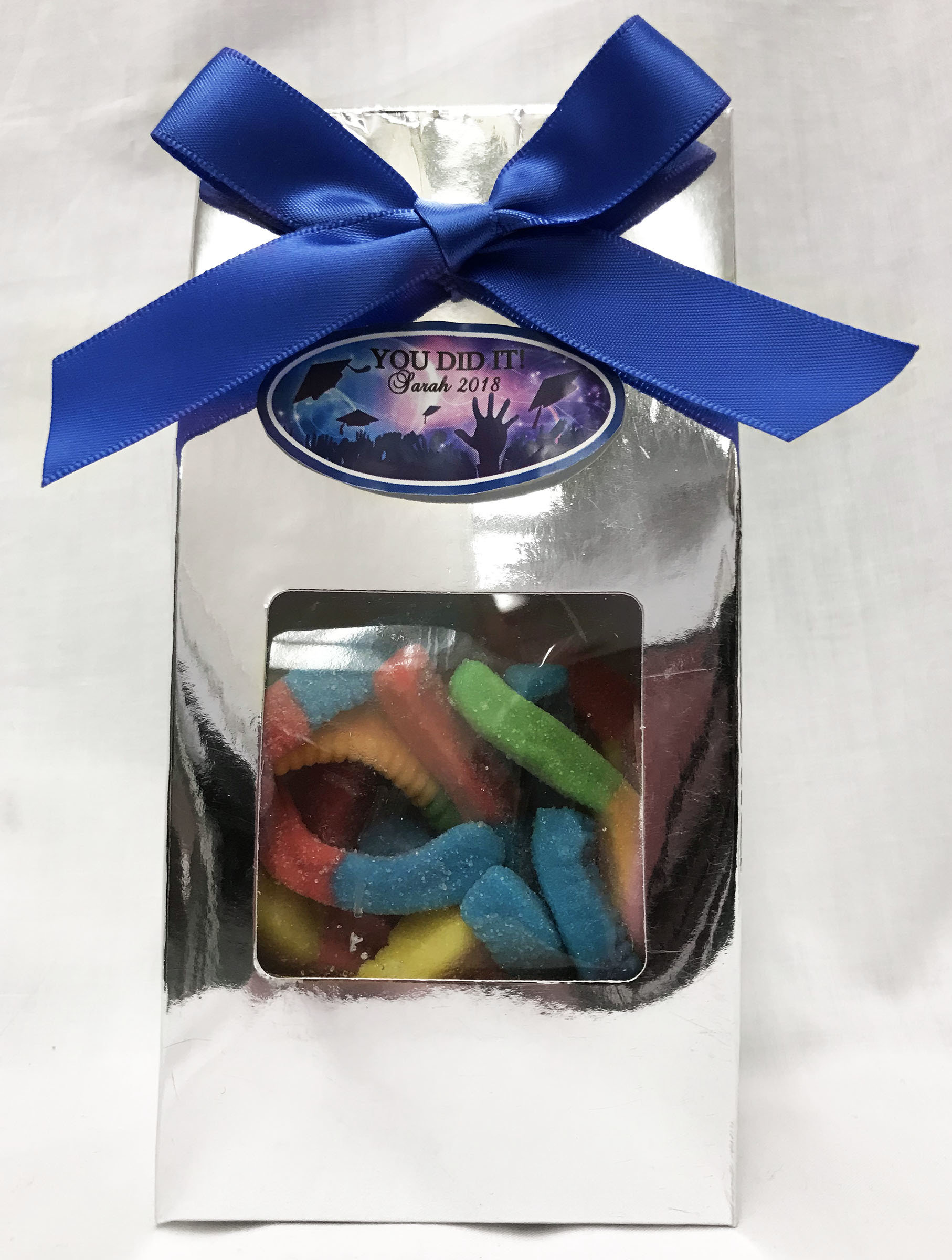 Graduation Celebrate Silver Gable Box Filled with Any Candy