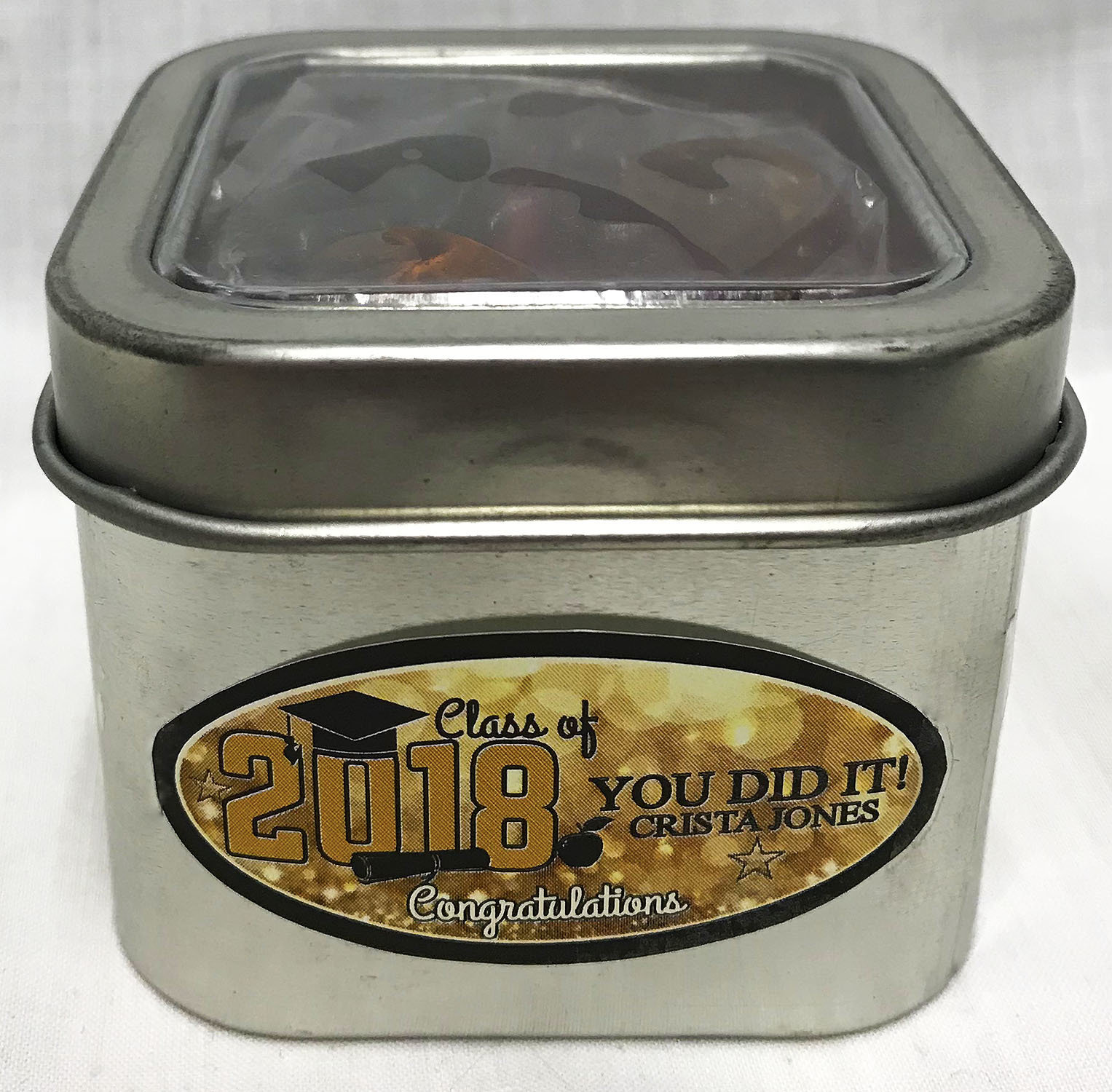 Gold Graduation Short Silver Tin Filled with Any Candy
