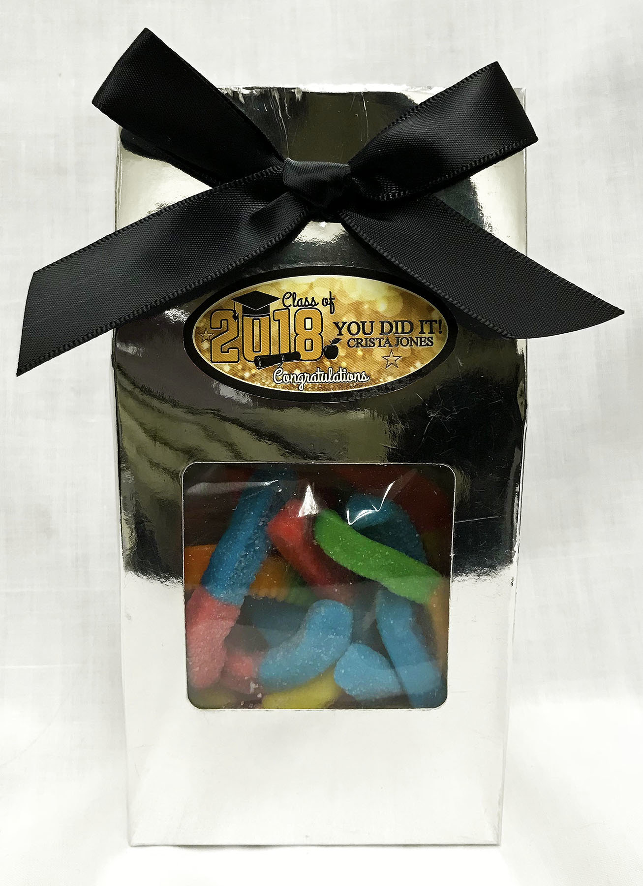 Gold Graduation Silver Gable Box Filled with Any Candy