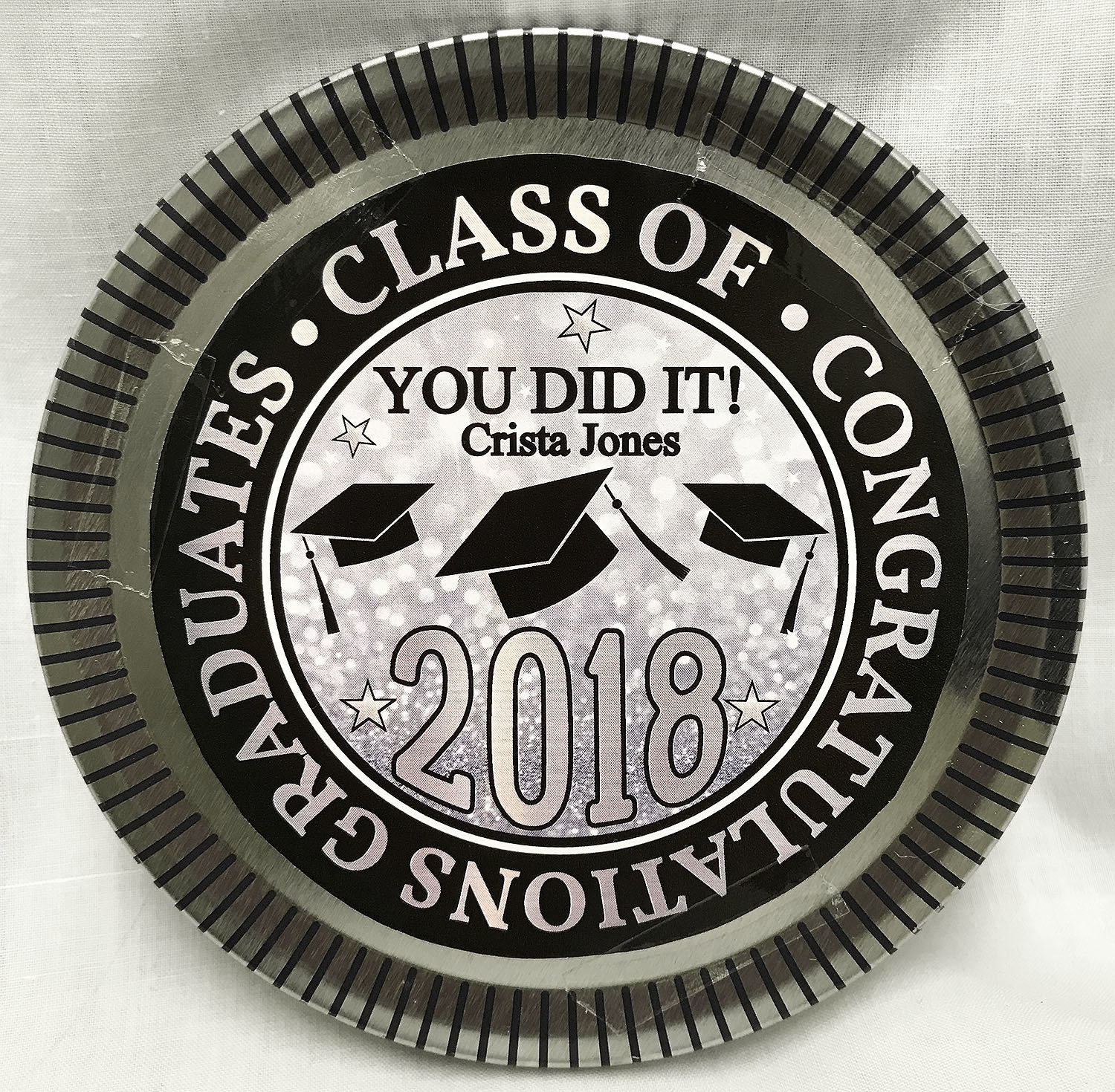 Silver Graduation Medallion Tin with Gourmet Milk Chocolate Wedges