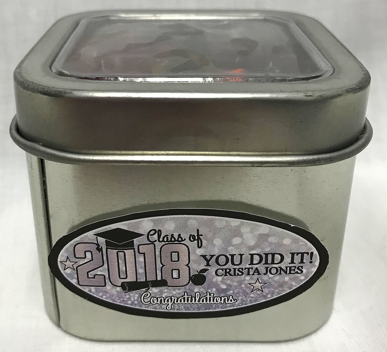 Silver Graduation Short Silver Tin Filled with Any Candy