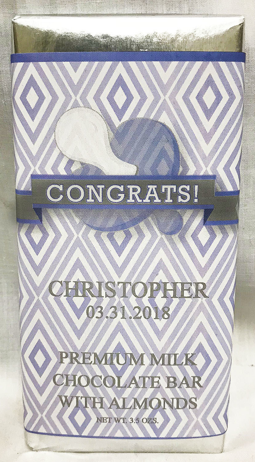 Blue Baby Pacifier Premium Milk Chocolate Bar With Almonds