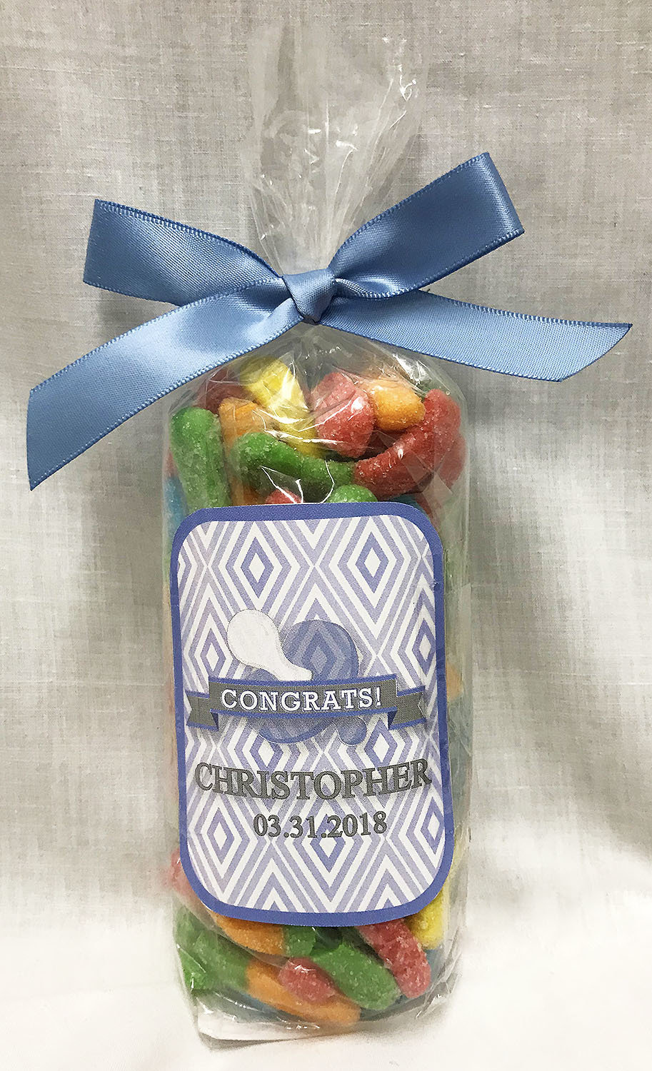 Blue Baby Pacifier Bag of Sour Worms