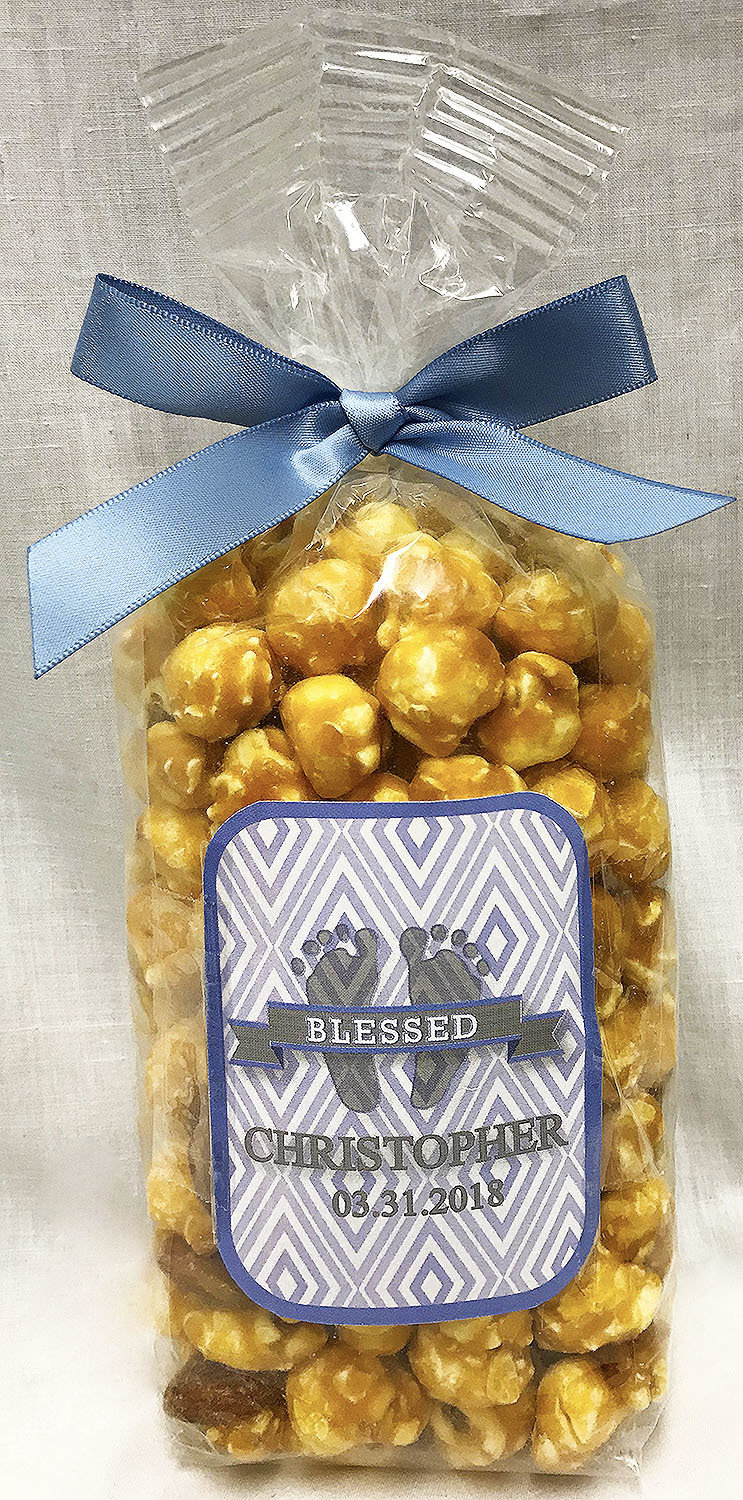 Blue Baby Feet Gourmet Almond Caramel Popcorn in a Bag