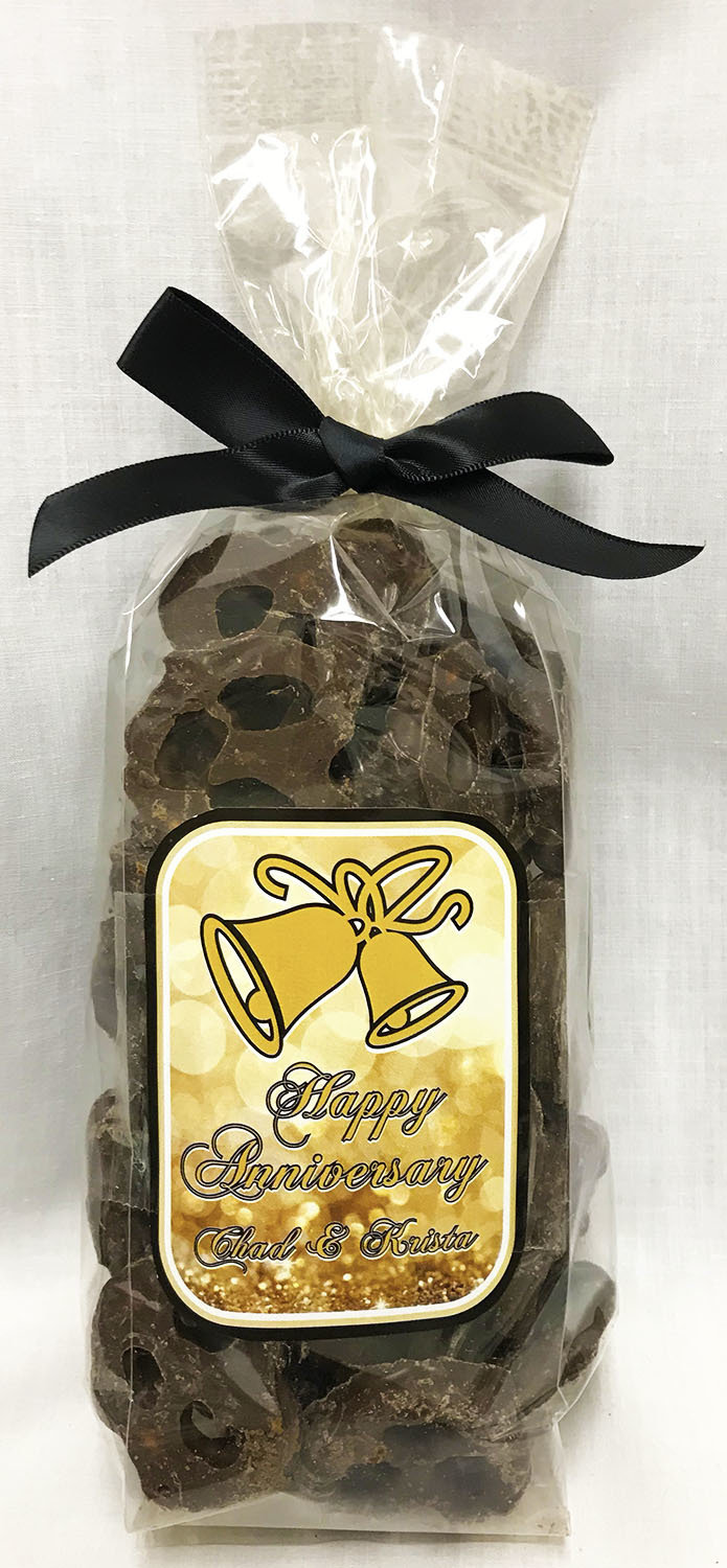 Gold Anniversary Milk Chocolate Covered Pretzels in a Bag