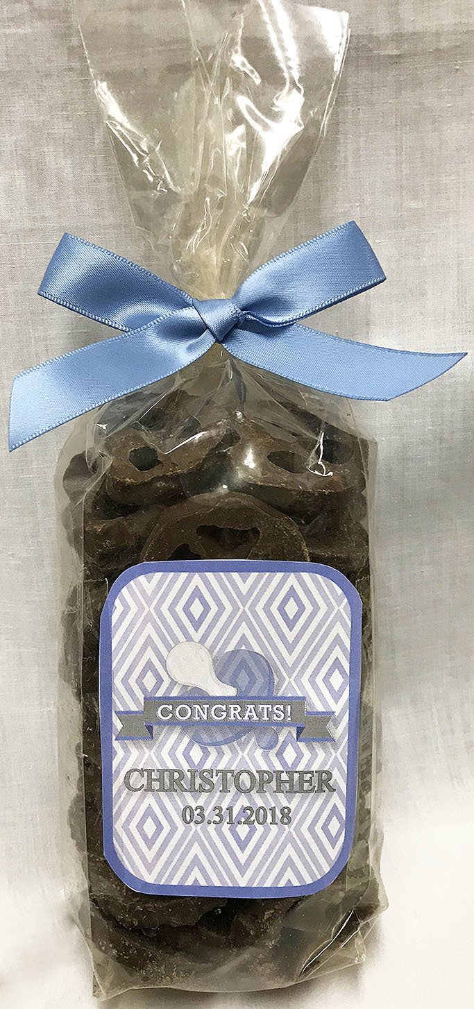 Blue Baby Pacifier Milk Chocolate Covered Pretzels