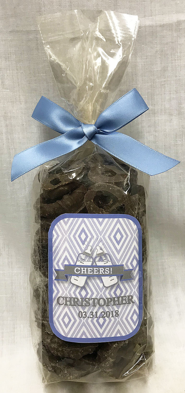 Blue Baby Bottle Milk Chocolate Covered Pretzels