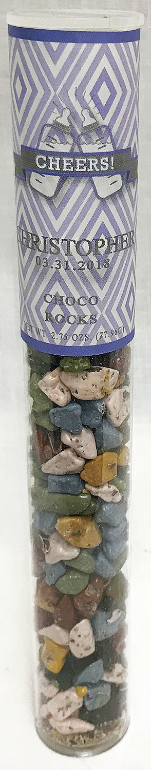 Blue Baby Bottle Tube of Choco Rocks