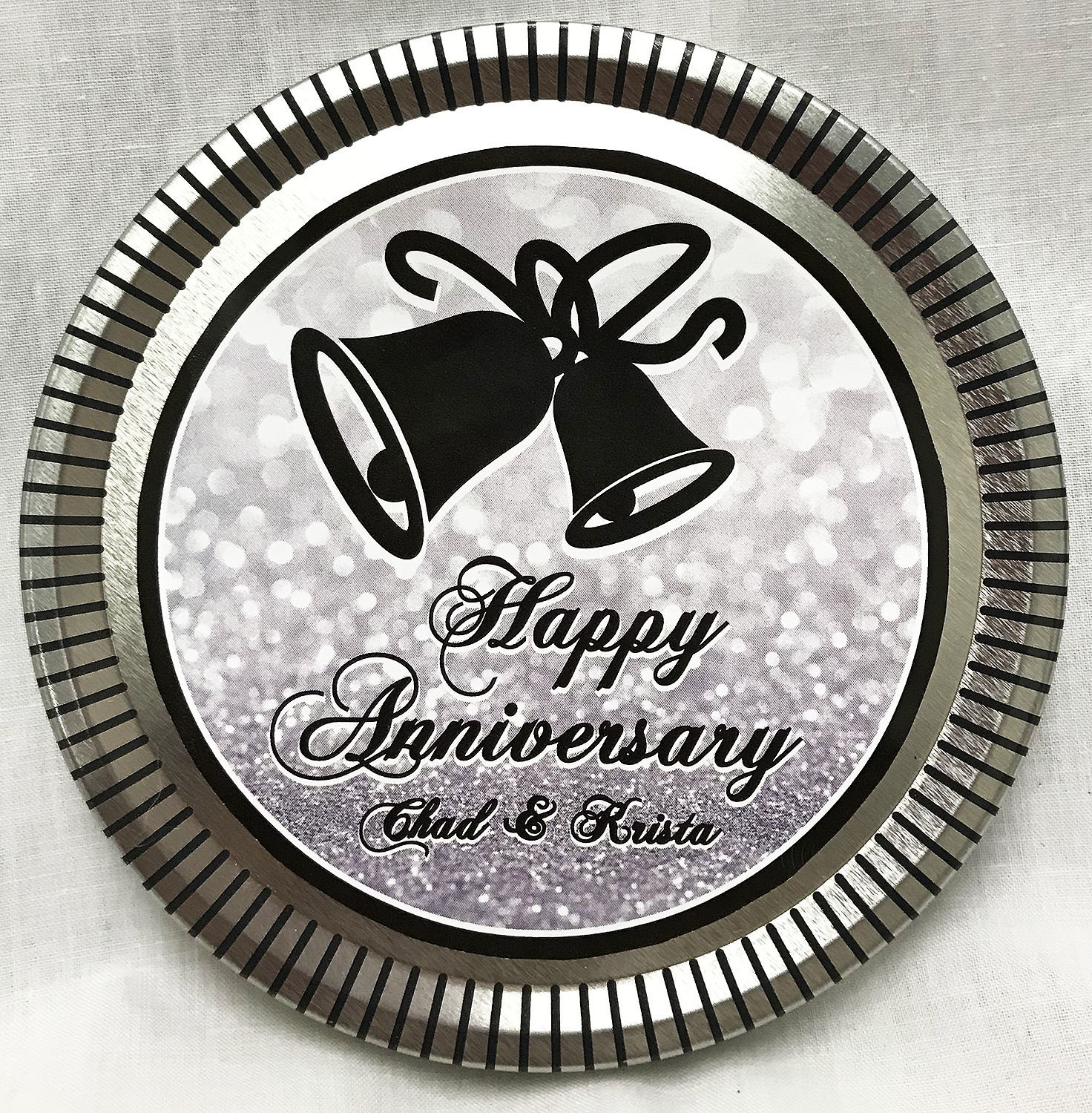 Silver Anniversary Medallion Tin with Gourmet Milk Chocolate Wedges
