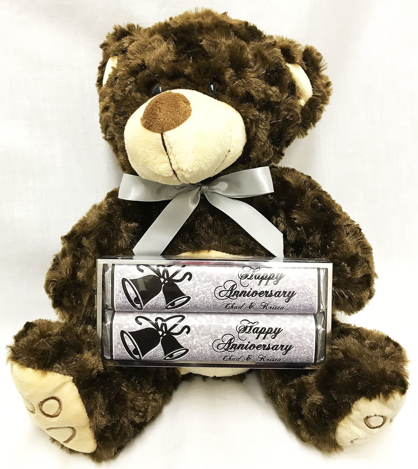 Silver Anniversary Plush Bear with 2 Pack Candy Bars