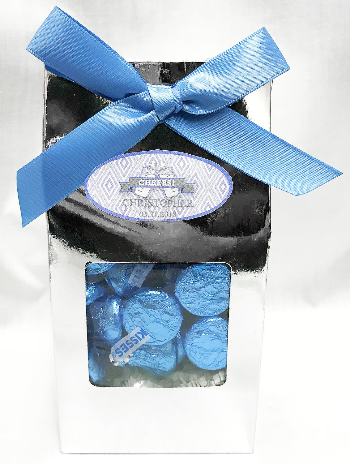 Blue Baby Bottle Gable Box Of Milk Chocolate Kisses
