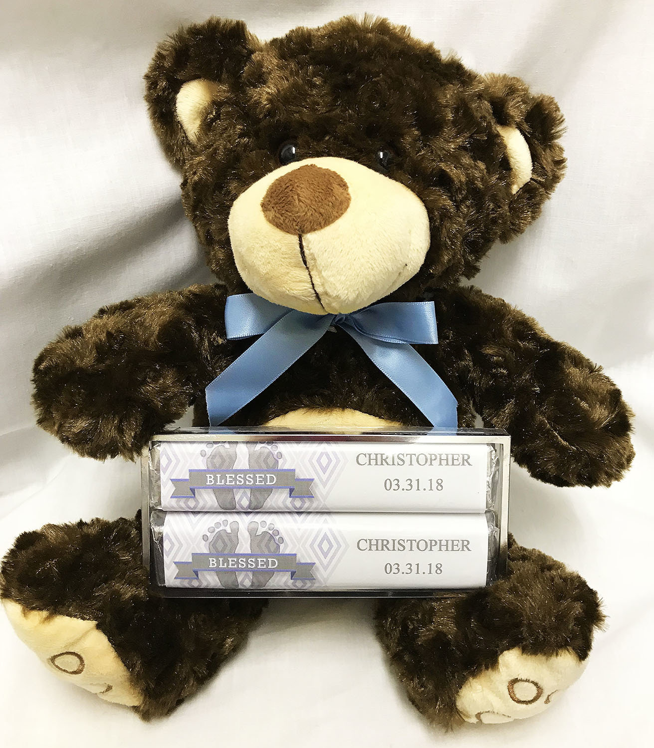 Blue Baby Feet Large Bear with 2 Pack Candy Bars