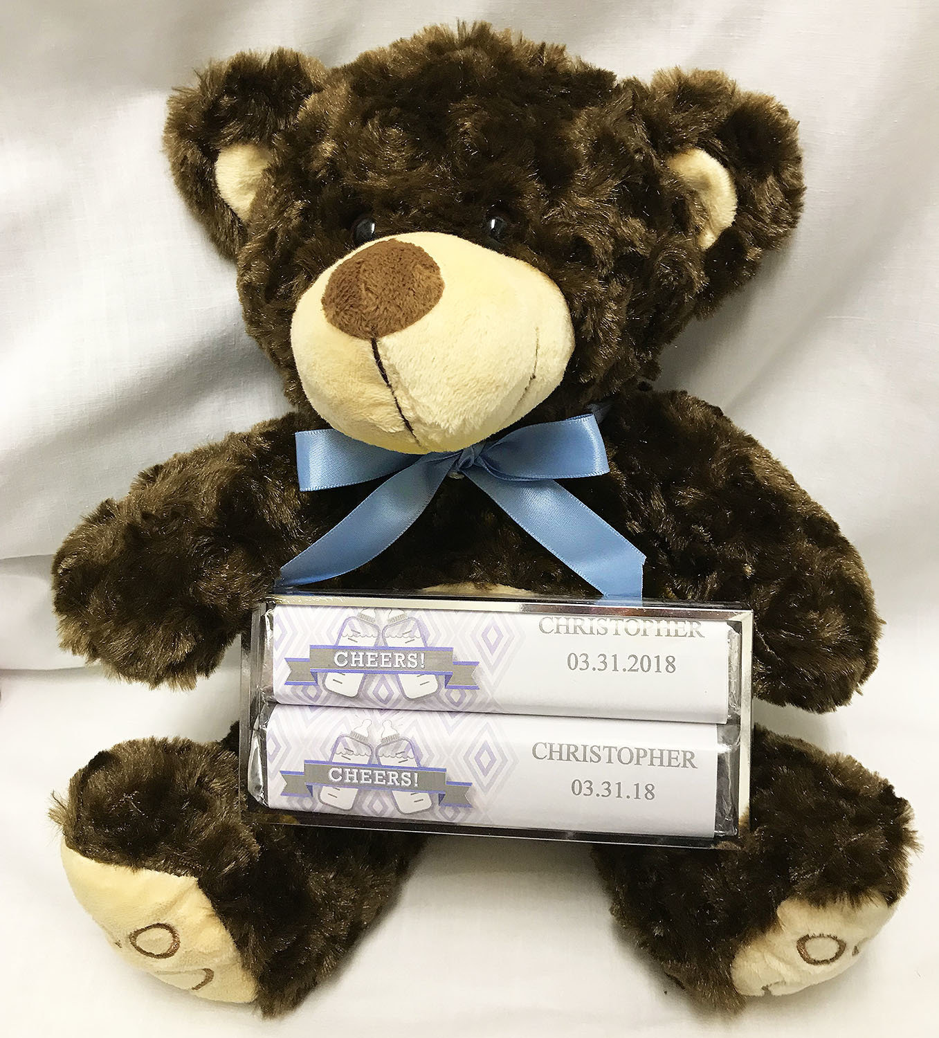 Blue Baby Bottle Large Bear with 2 Pack Candy Bars