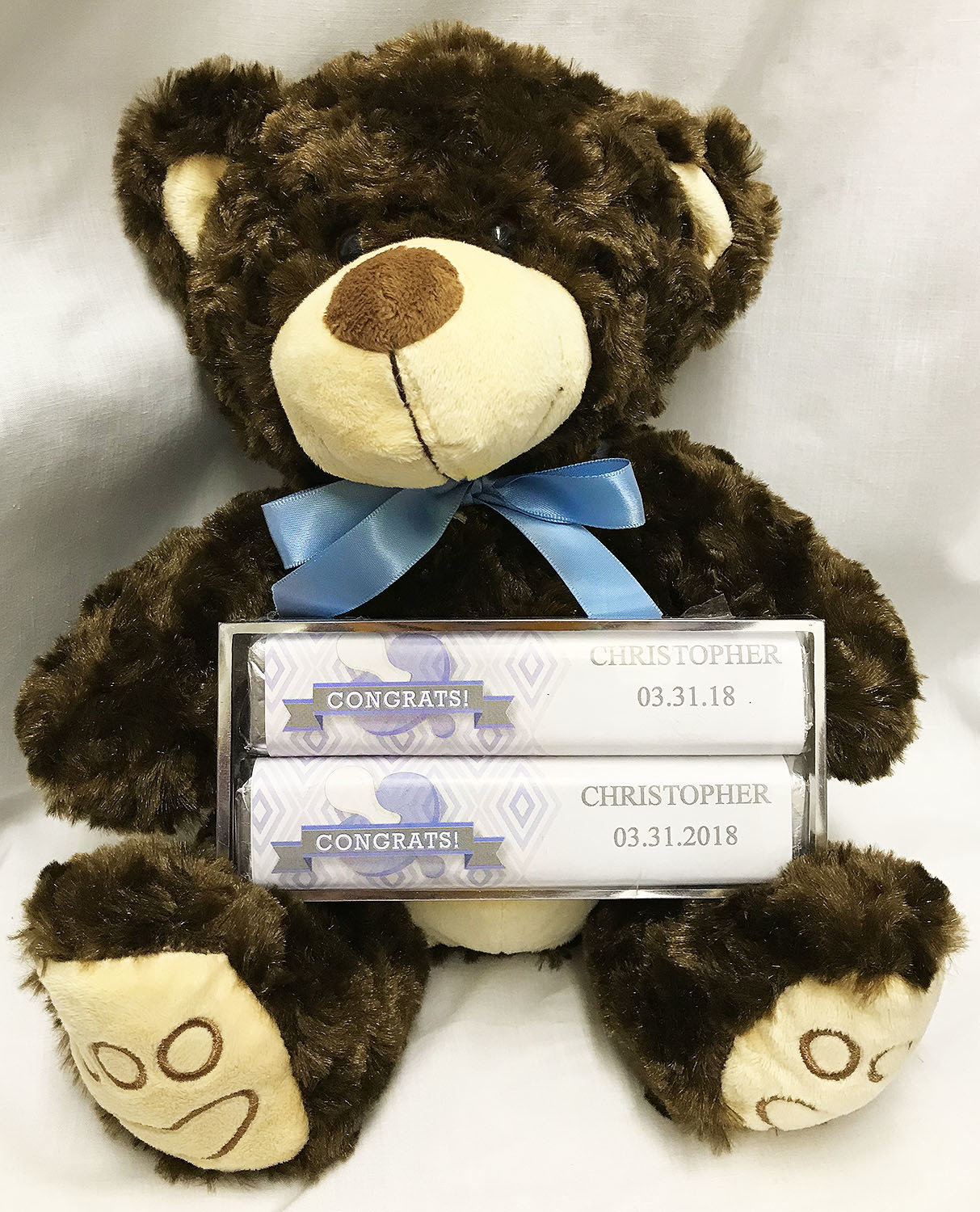 Blue Baby Pacifier Large Bear with 2 Pack Candy Bars