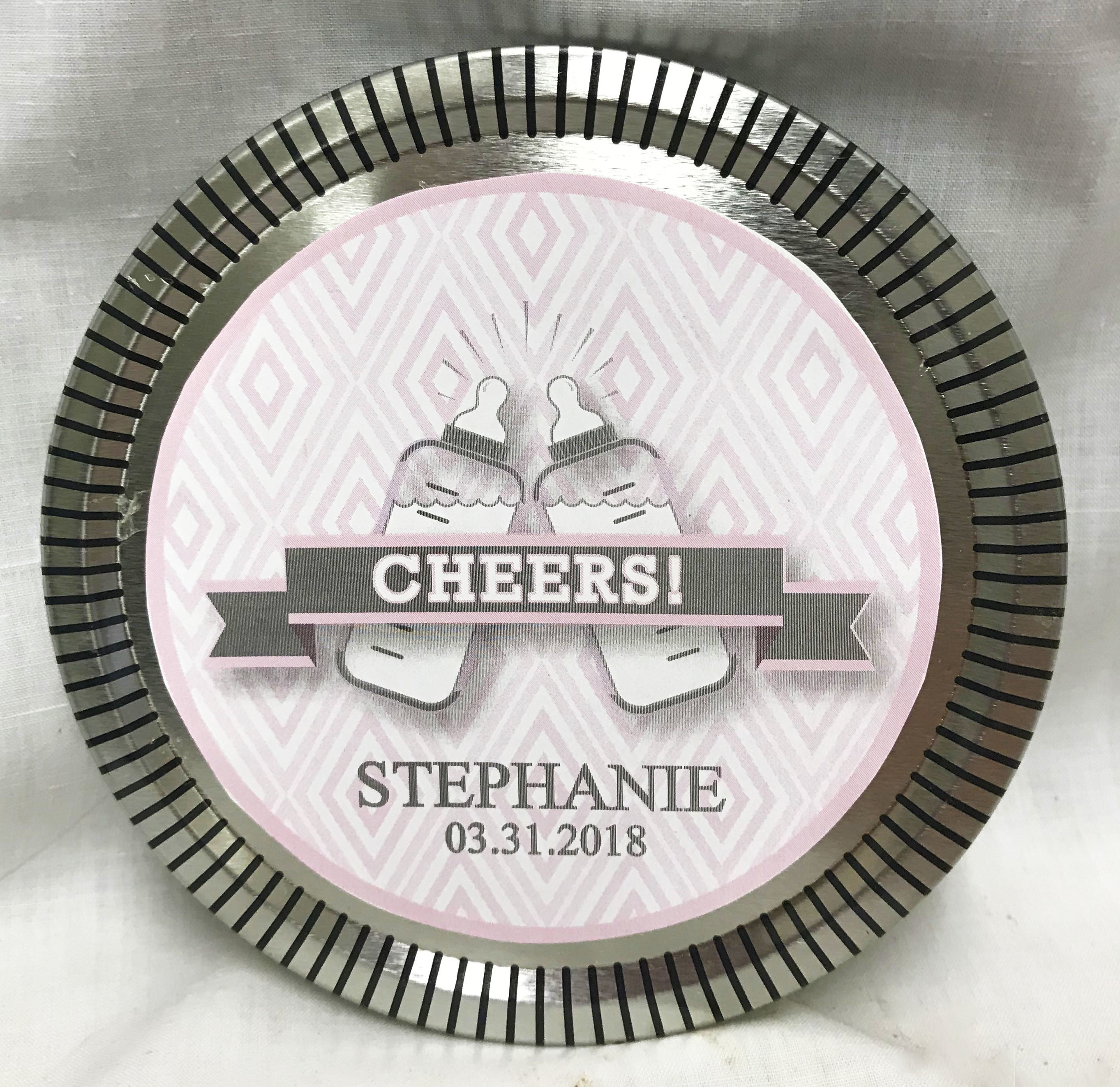 Pink Baby Bottle Medallion Tin with Gourmet Milk Chocolate Wedges