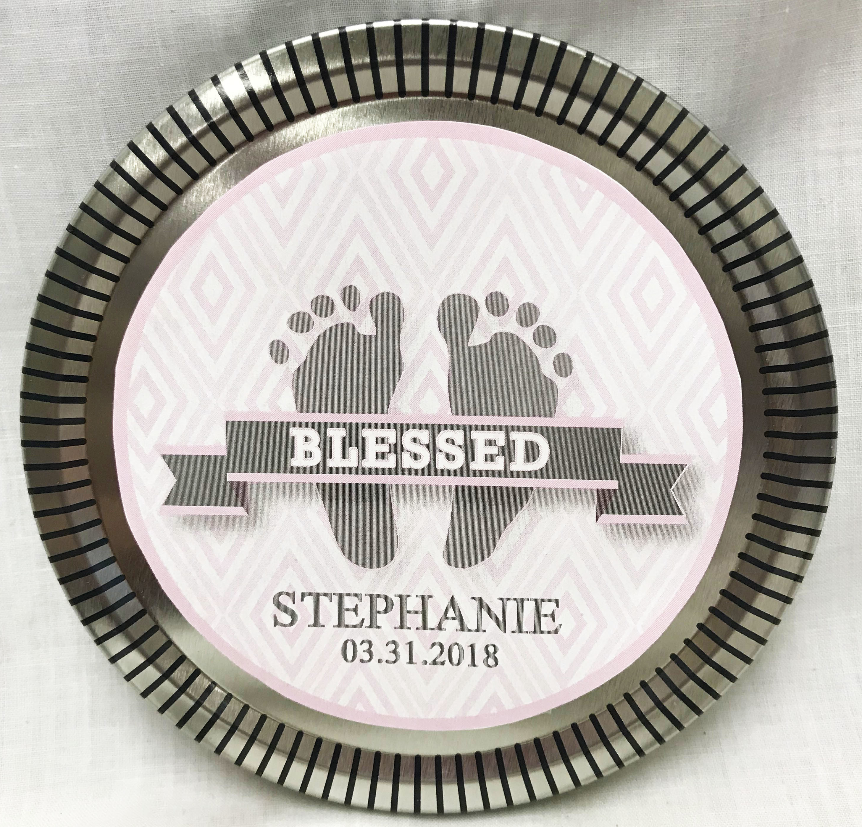 Pink Baby Feet Medallion Tin with Gourmet Milk Chocolate Wedges
